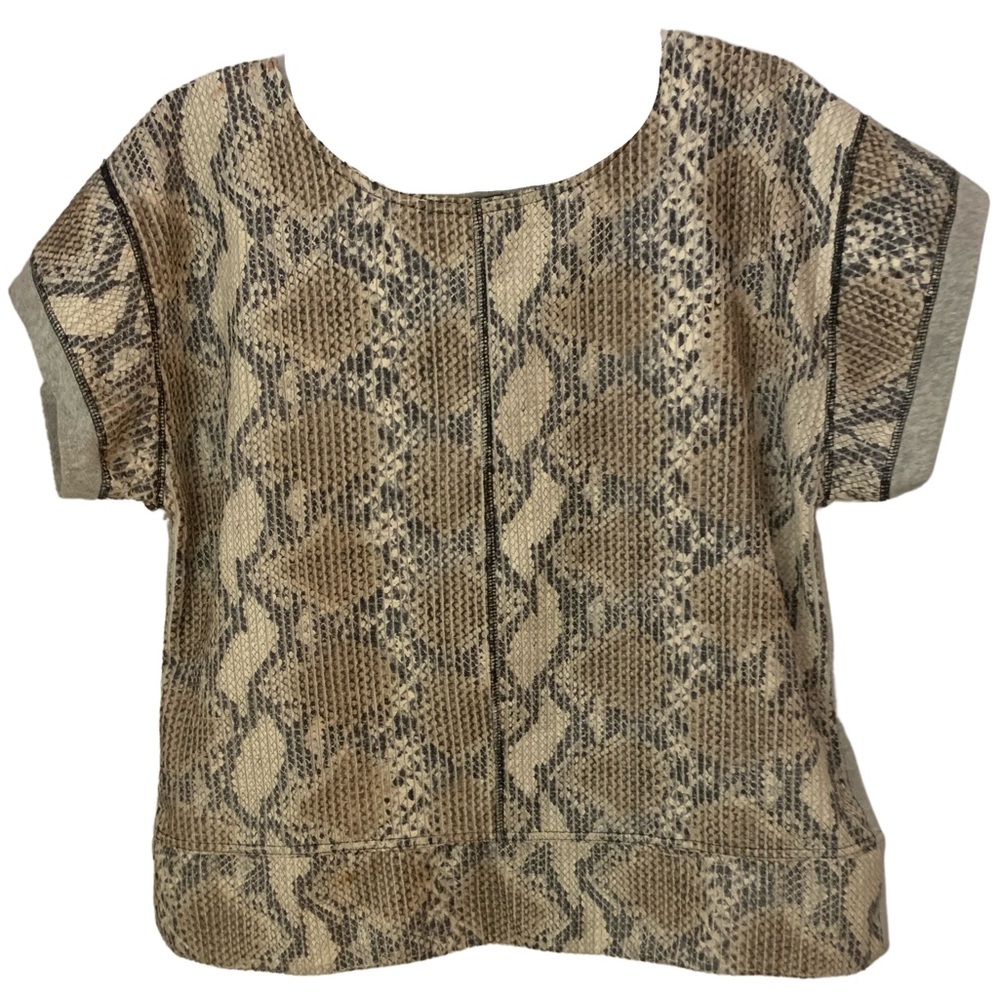 Neutral Snakeskin Textured Boxy Top With Grey Back